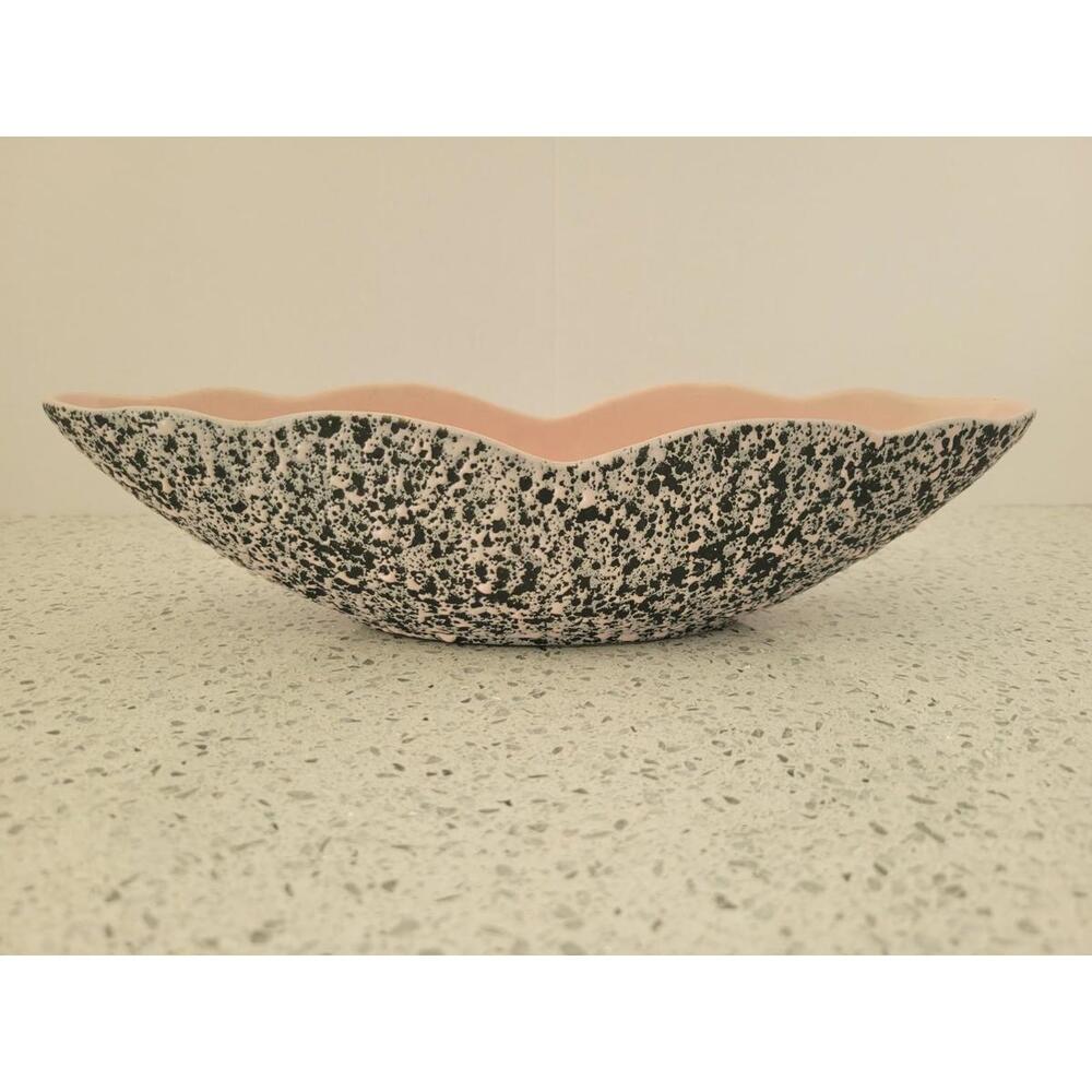 Vintage Shawnee Kenwood TV Planter Bowl Black Pink Confetti Oval Ceramic MCM 11"